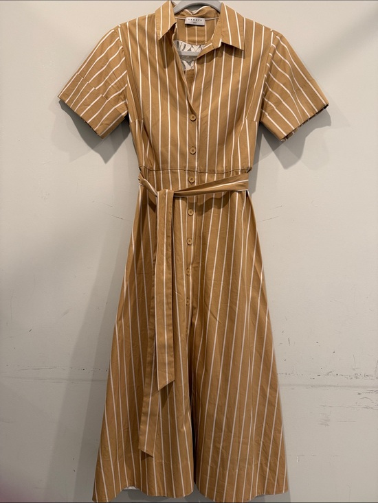 Sandro Dresses & Skirts - Sandro Camel and White Striped Midi Shirt Dress